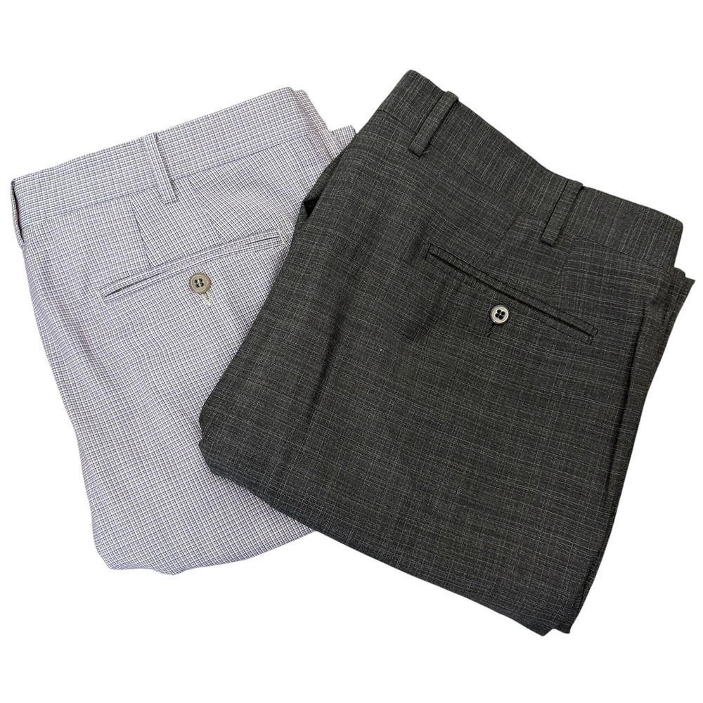 (LOT OF 2) Zanella Todd Mens 40x32 100% Italian Wool Dress Pants Grey Check